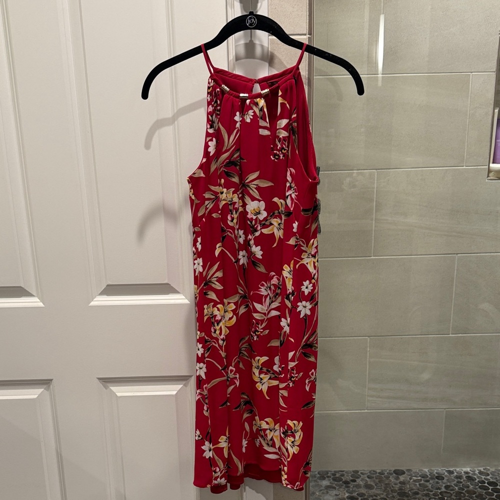 White House Black Market Red and White Floral Midi Dress